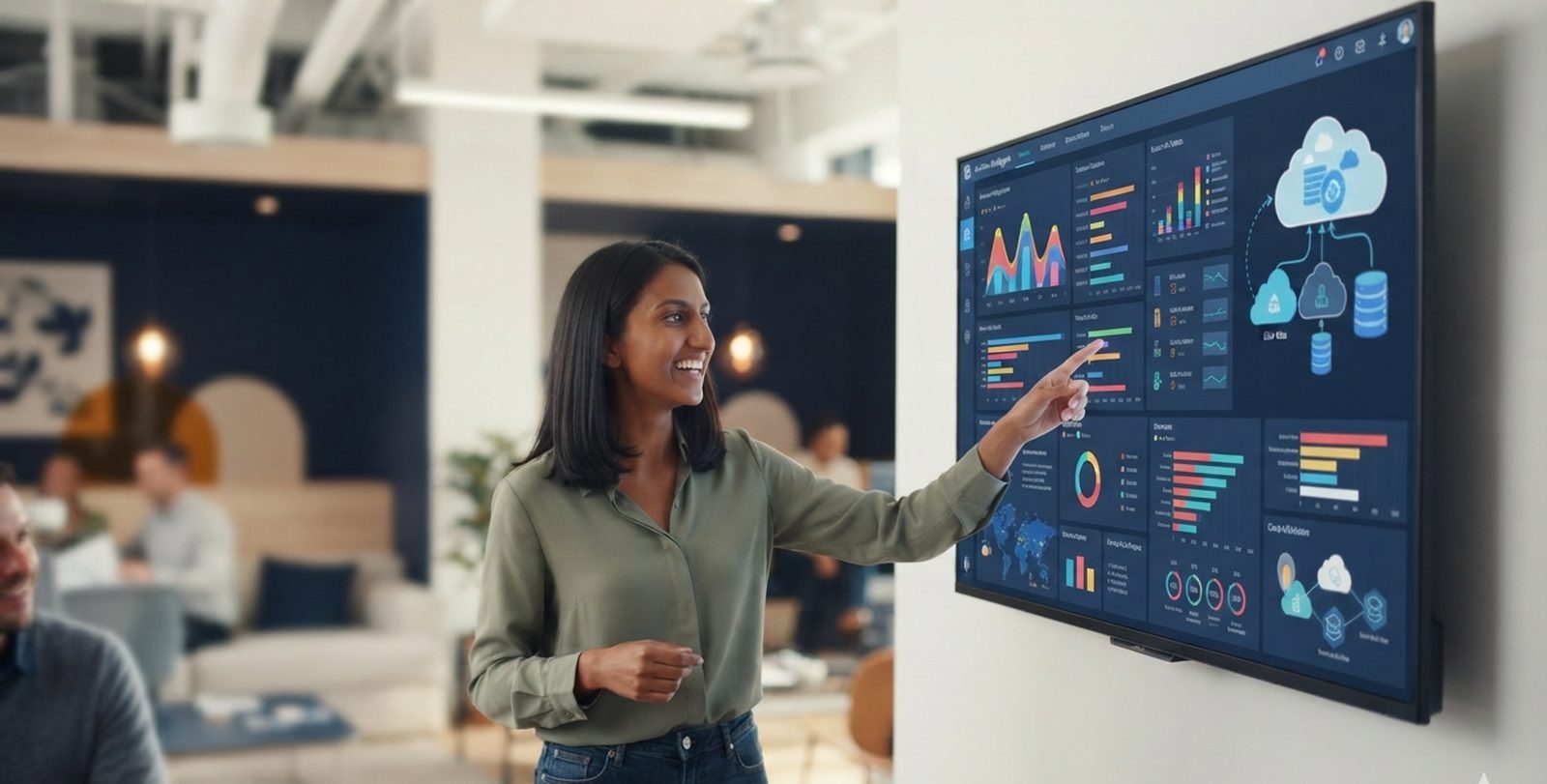 Analyst presenting a Power BI business intelligence dashboard